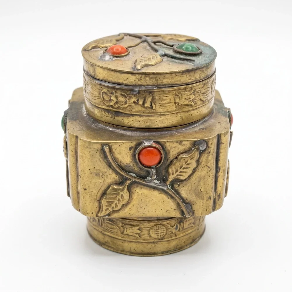 Antique Chinese Brass Snuff Box 2.5x3